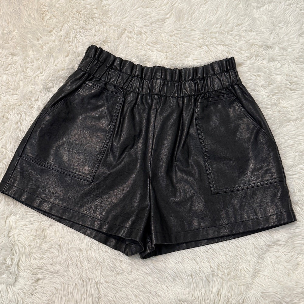 Black High-Waist Faux Leather Shorts